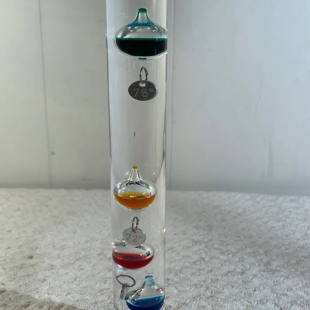 Galileo Teardrop Glass 4 Vial Standing Thermometer